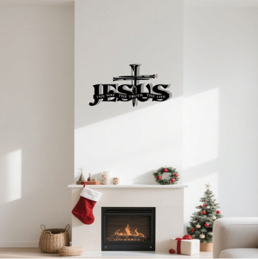 Jesus Cross Metal Wall Art The Way, The Truth, The Life Sign Christian Home Decor For Bedroom, Living Room, Bathroom & Kitchen Rustproof, Waterproof Durable Wall Hanging Fade-Resistant Fini